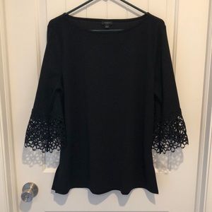 Ann Taylor Factory Black Crochet Bell Sleeve Tunic